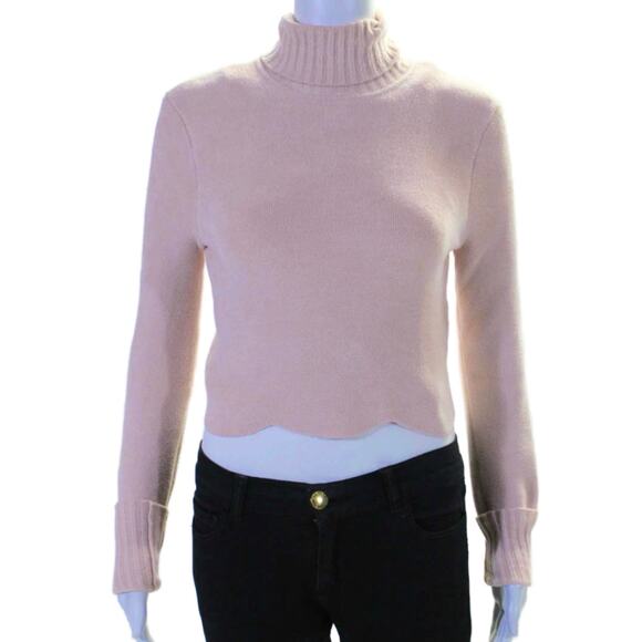 Ronny Kobo Baby Pink Cropped Scallop Hem Chenille Turtleneck Sweater M - Picture 3 of 8